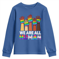 We Are All Human Rainbow Hands Youth Sweatshirt LGBTQ+ Unity Equality Pride Month - Wonder Print Shop