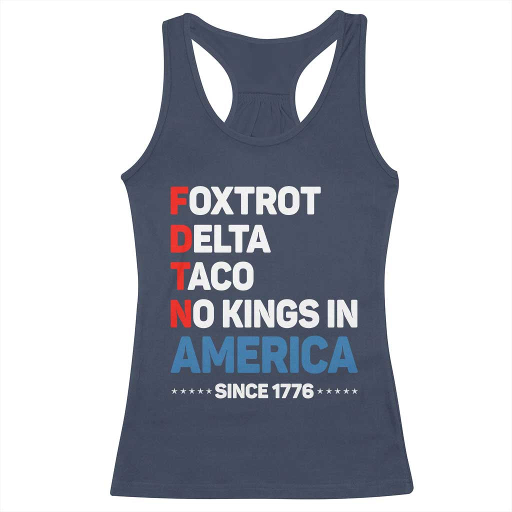 No Kings in America Since 1776 Racerback Tank Top Foxtrot Delta Taco Funny Patriotic Military Alphabet - Wonder Print Shop