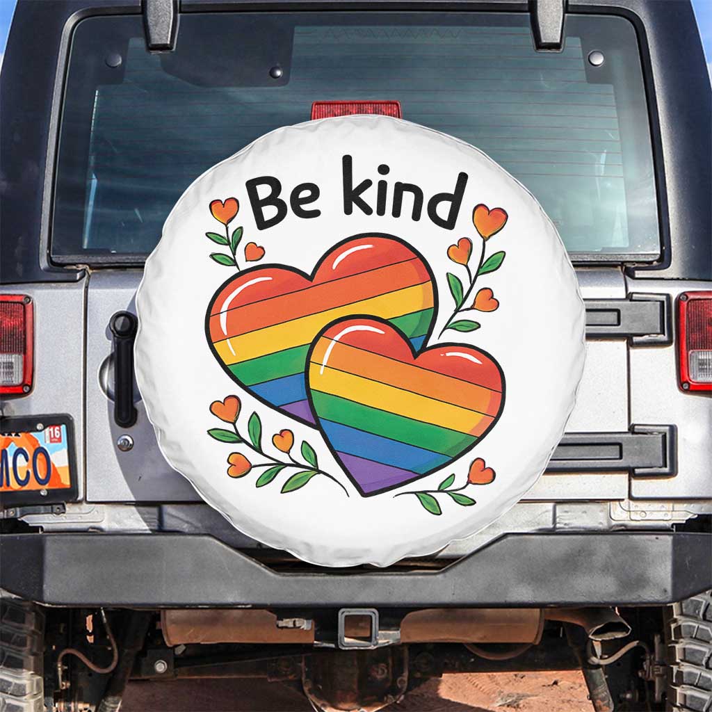 Be Kind Rainbow Heart Spare Tire Cover Spread Kindness LGBTQ Love Pride Month - Wonder Print Shop