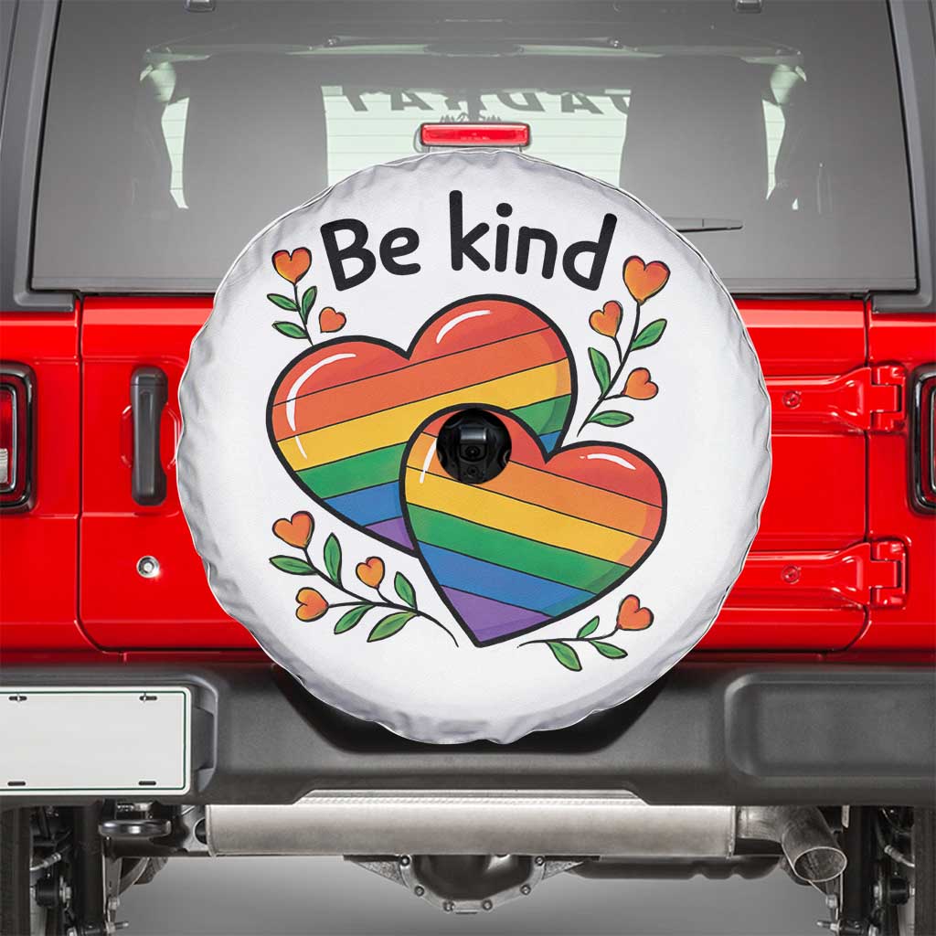 Be Kind Rainbow Heart Spare Tire Cover Spread Kindness LGBTQ Love Pride Month - Wonder Print Shop