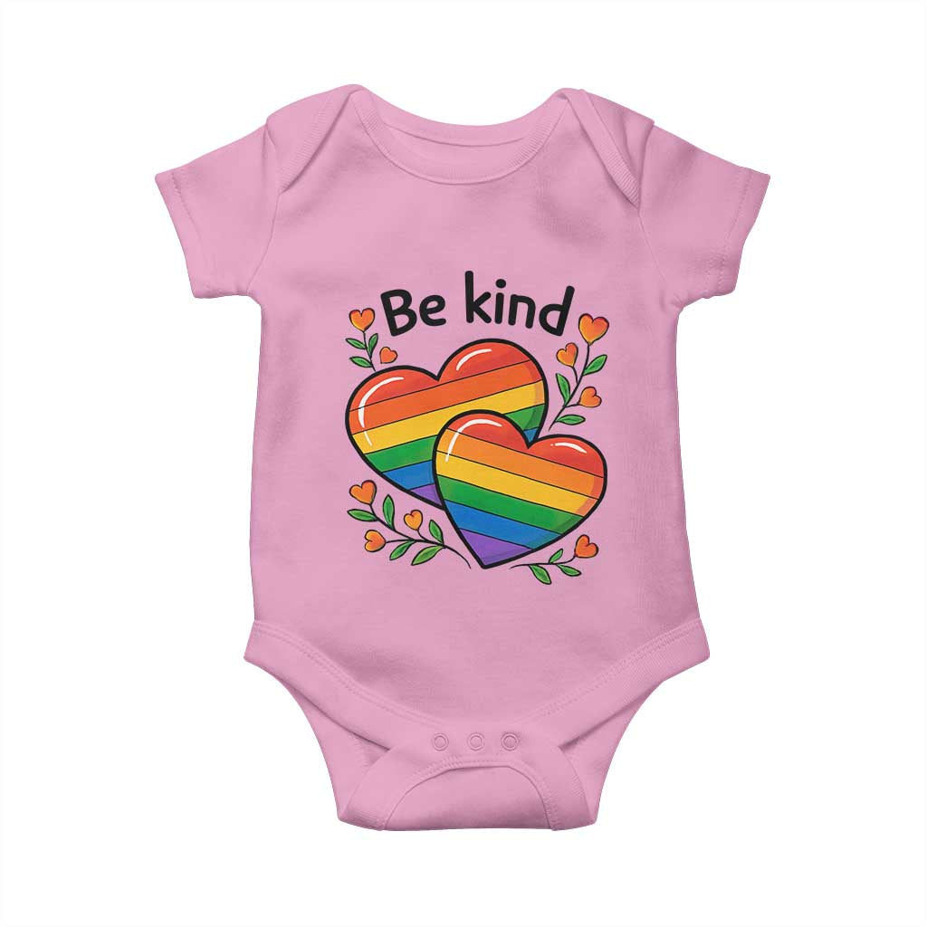 Be Kind Rainbow Heart Baby Onesie Spread Kindness LGBTQ Love Pride Month - Wonder Print Shop
