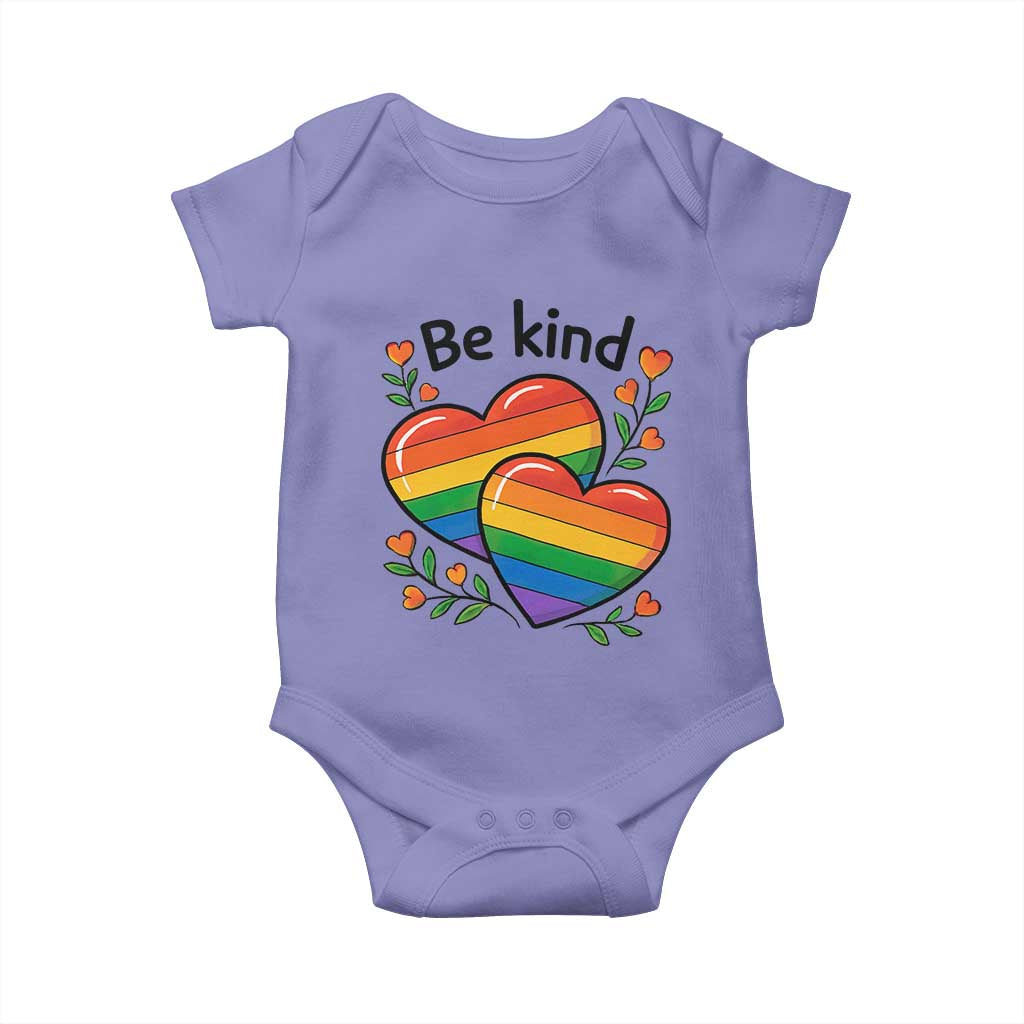 Be Kind Rainbow Heart Baby Onesie Spread Kindness LGBTQ Love Pride Month - Wonder Print Shop