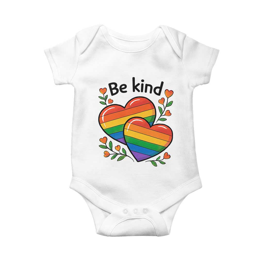 Be Kind Rainbow Heart Baby Onesie Spread Kindness LGBTQ Love Pride Month - Wonder Print Shop