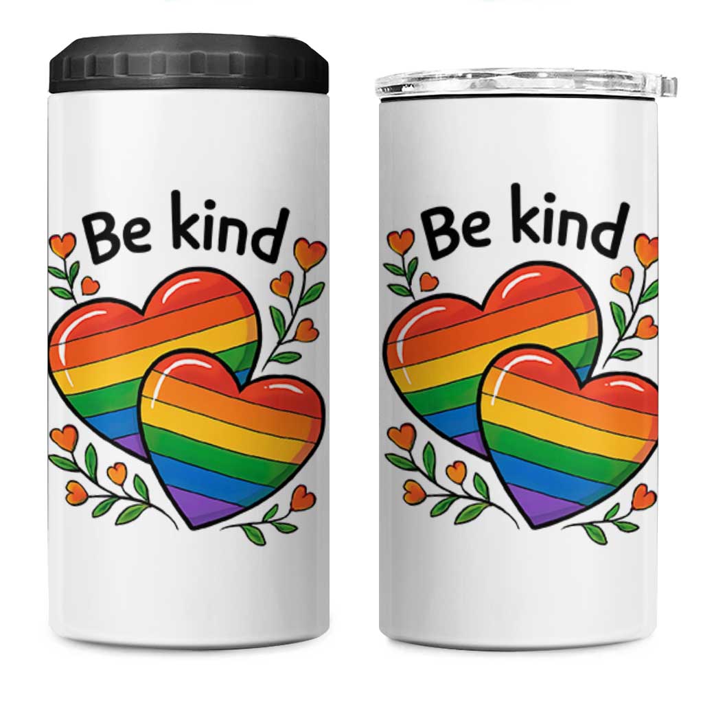 Be Kind Rainbow Heart 4 in 1 Can Cooler Tumbler Spread Kindness LGBTQ Love Pride Month - Wonder Print Shop
