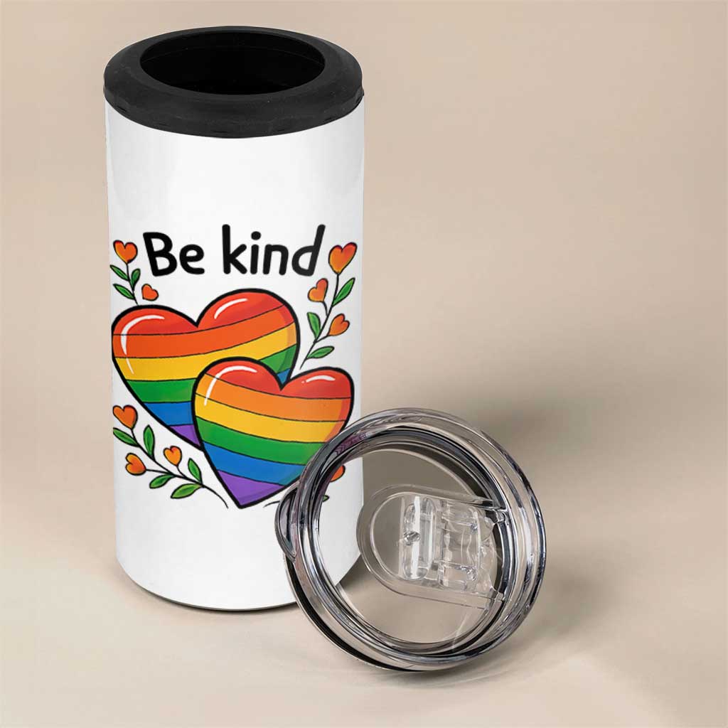 Be Kind Rainbow Heart 4 in 1 Can Cooler Tumbler Spread Kindness LGBTQ Love Pride Month - Wonder Print Shop