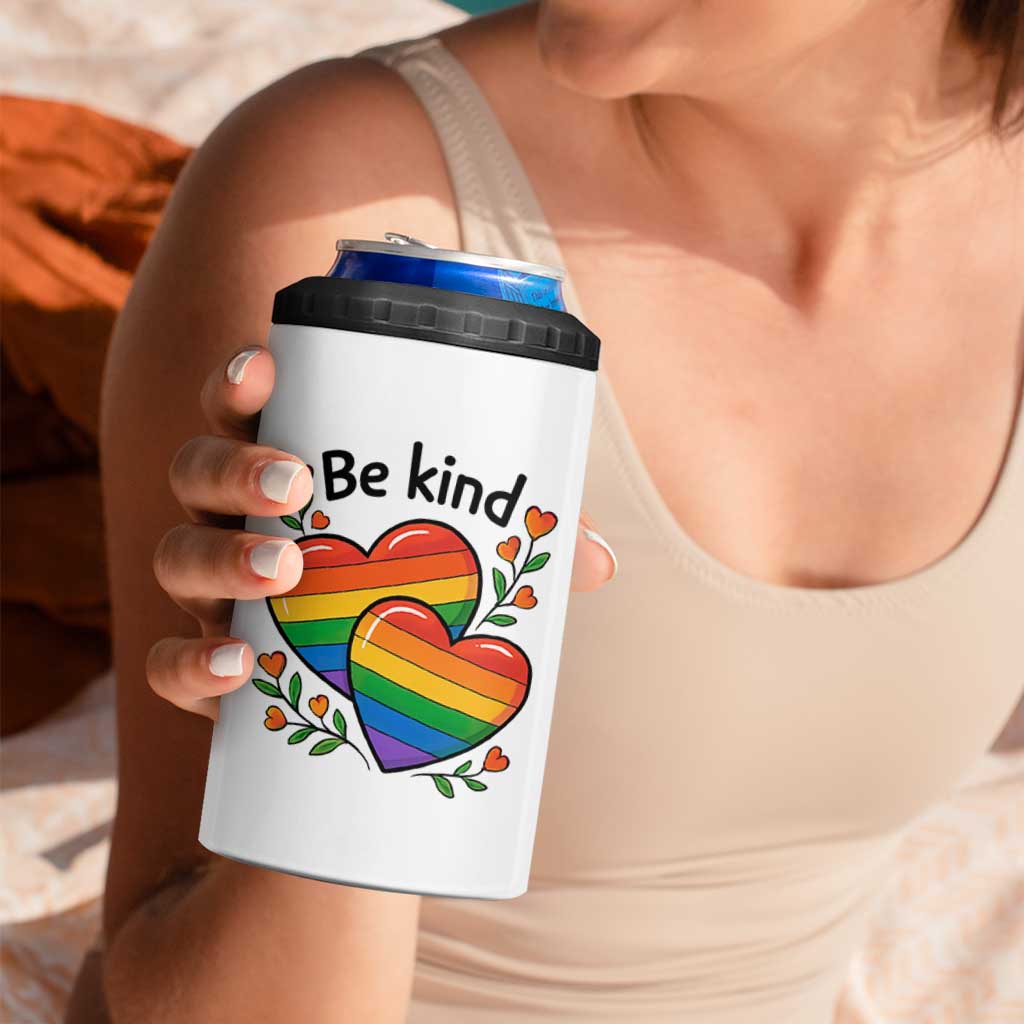 Be Kind Rainbow Heart 4 in 1 Can Cooler Tumbler Spread Kindness LGBTQ Love Pride Month - Wonder Print Shop