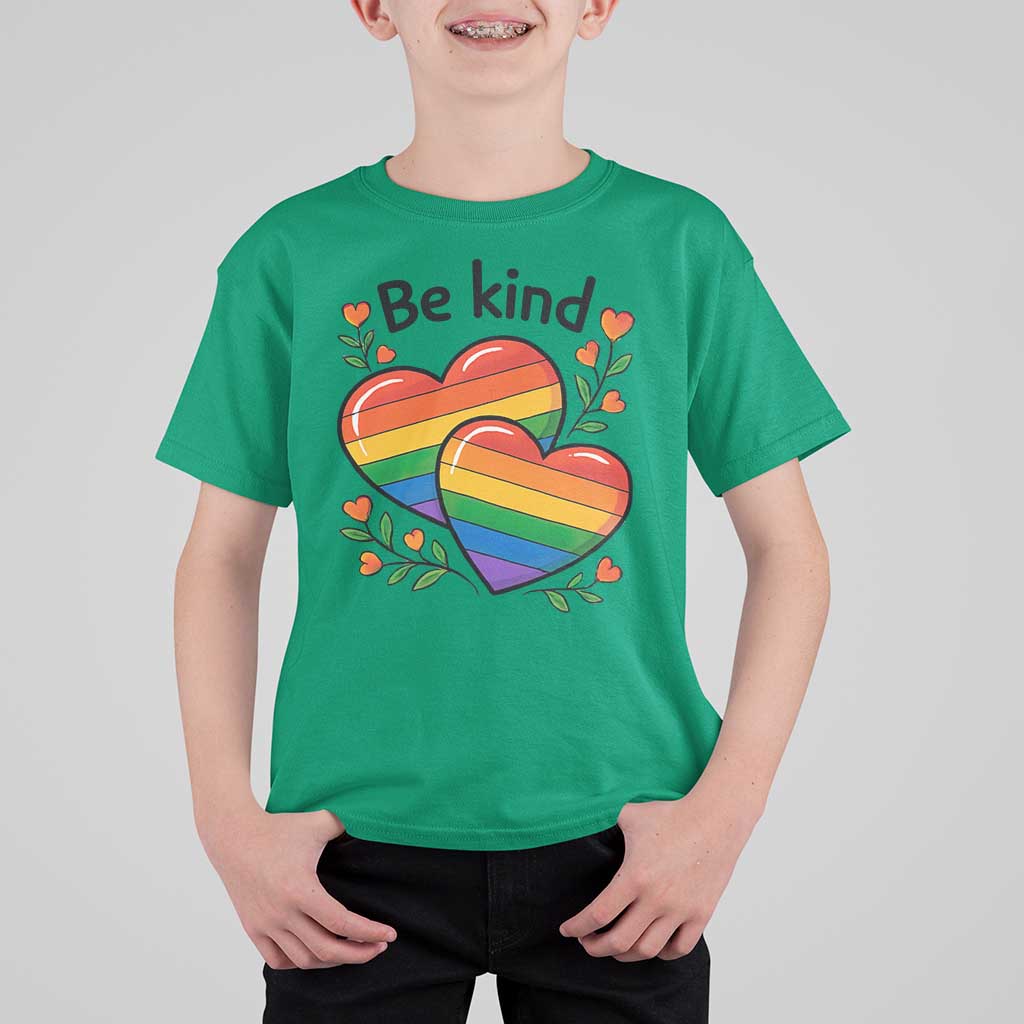 Be Kind Rainbow Heart T Shirt For Kid Spread Kindness LGBTQ Love Pride Month - Wonder Print Shop