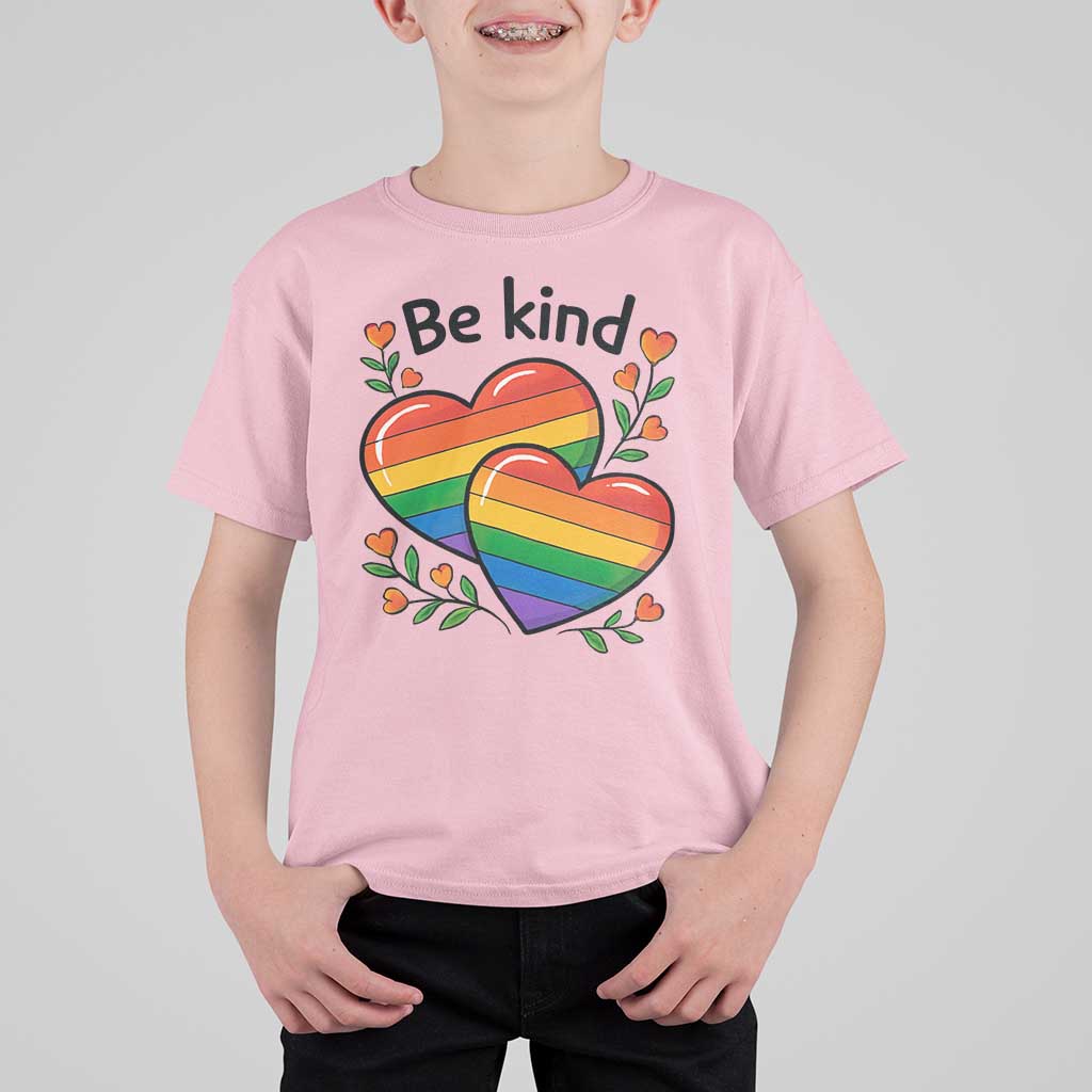 Be Kind Rainbow Heart T Shirt For Kid Spread Kindness LGBTQ Love Pride Month - Wonder Print Shop