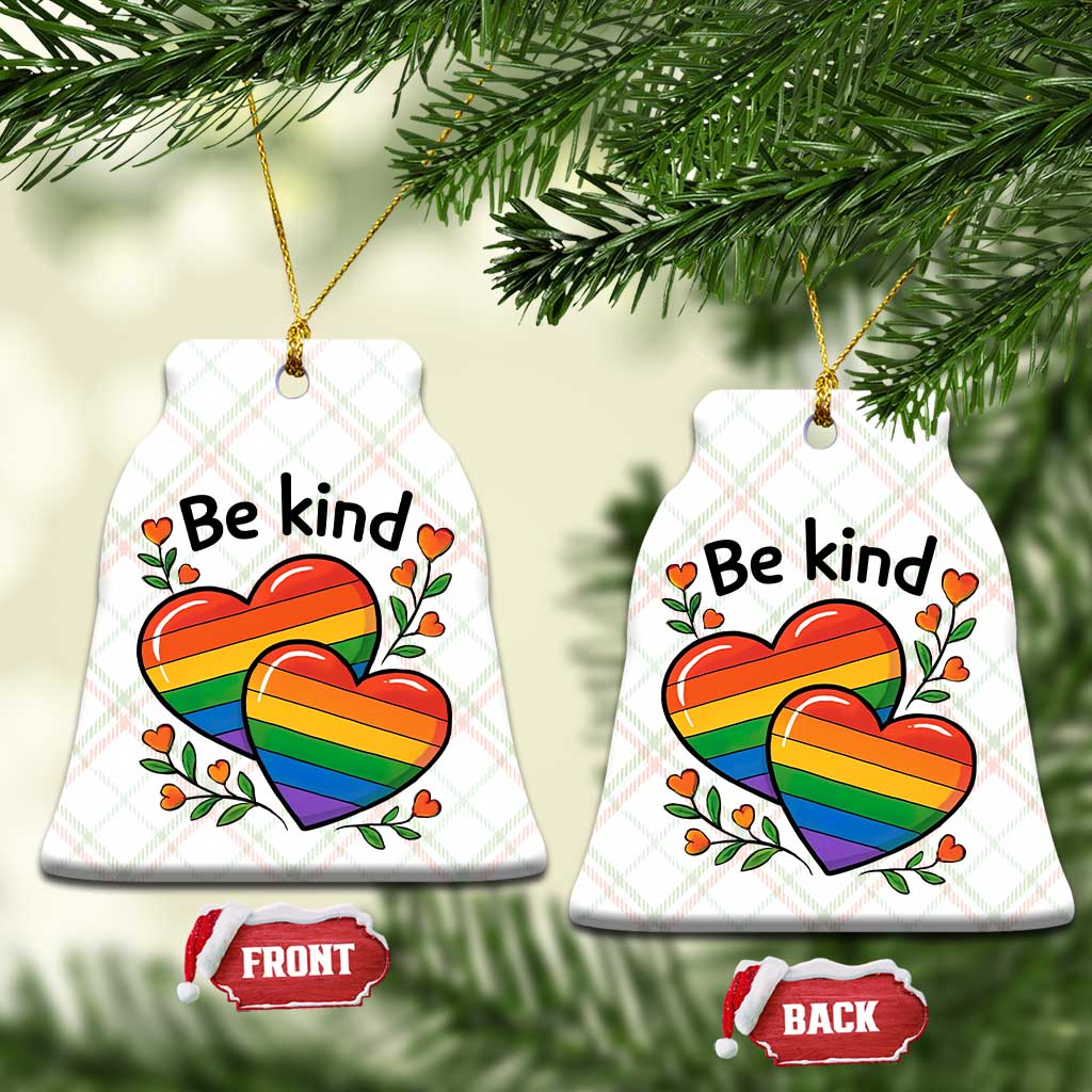Be Kind Rainbow Heart Ceramic Ornament Spread Kindness LGBTQ Love Pride Month - Wonder Print Shop