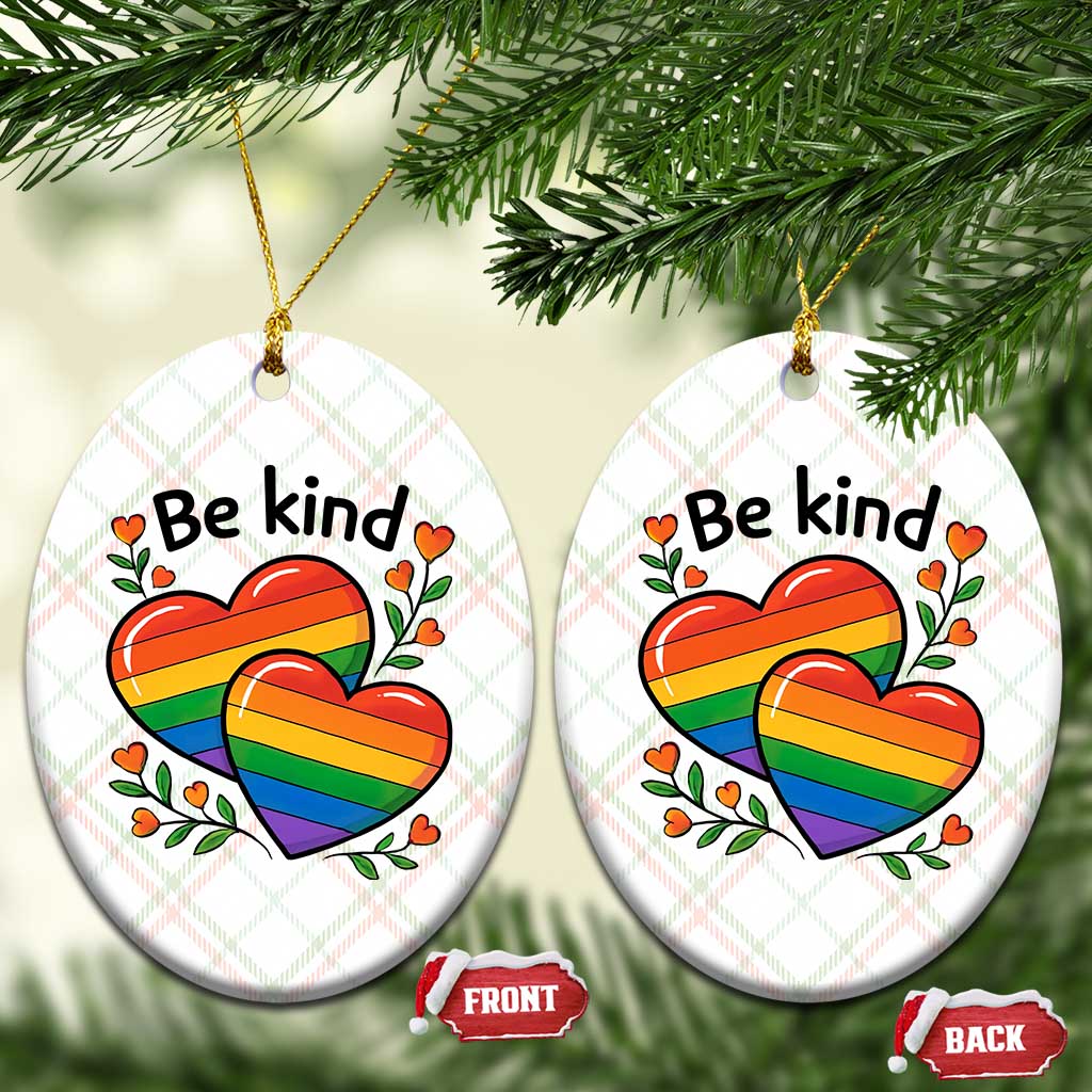 Be Kind Rainbow Heart Ceramic Ornament Spread Kindness LGBTQ Love Pride Month - Wonder Print Shop
