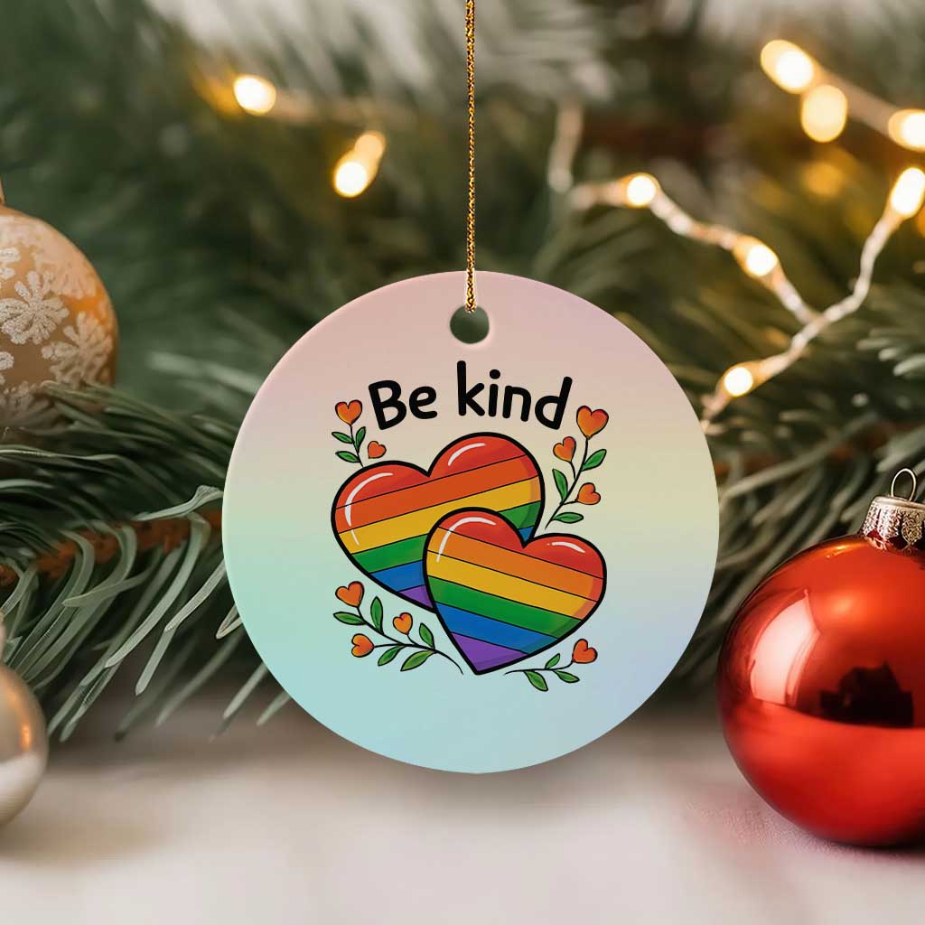 Be Kind Rainbow Heart Ceramic Ornament Spread Kindness LGBTQ Love Pride Month - Wonder Print Shop