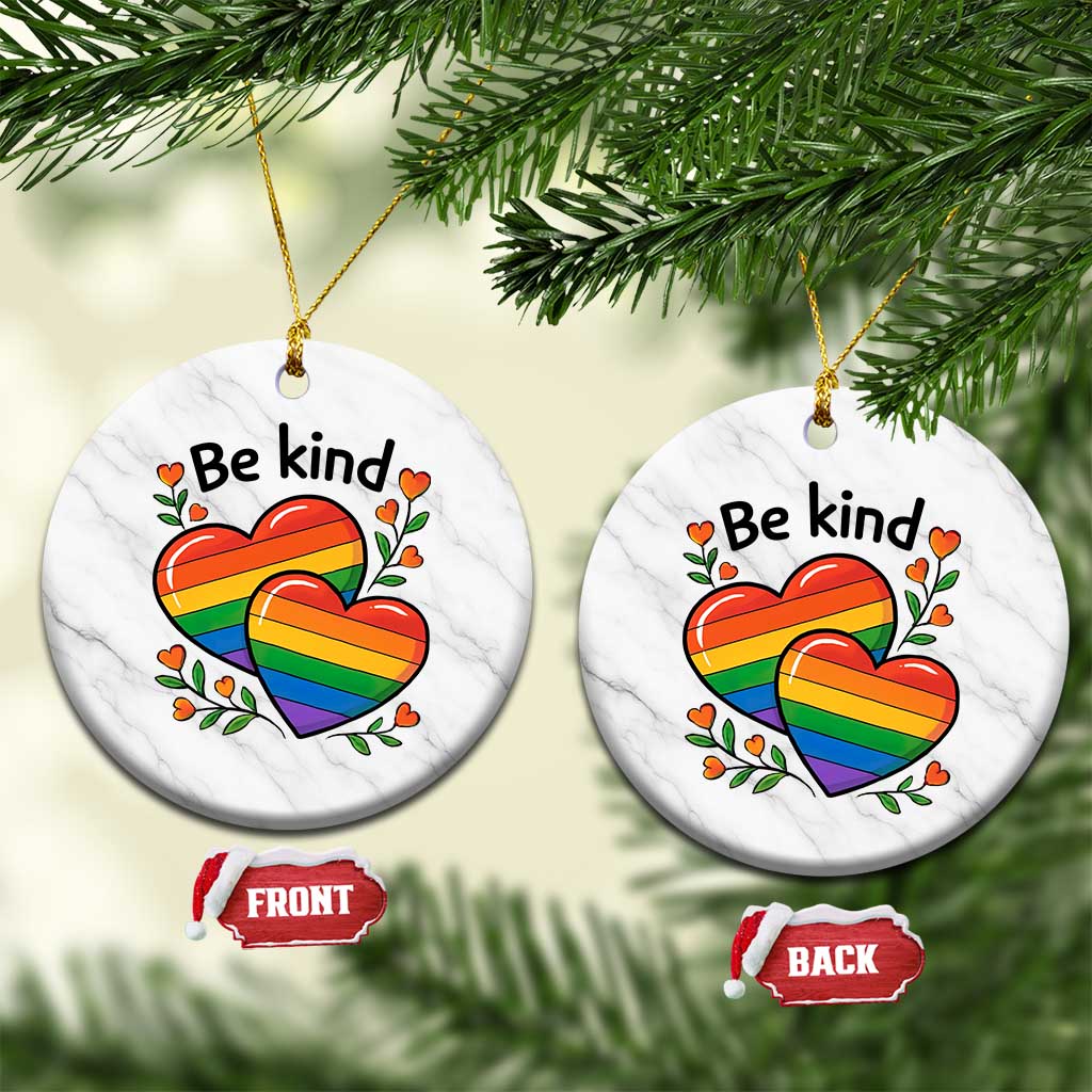 Be Kind Rainbow Heart Ceramic Ornament Spread Kindness LGBTQ Love Pride Month - Wonder Print Shop