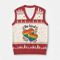 Be Kind Rainbow Heart V-Neck Knit Sweater Vest Spread Kindness LGBTQ Love Pride Month - Wonder Print Shop