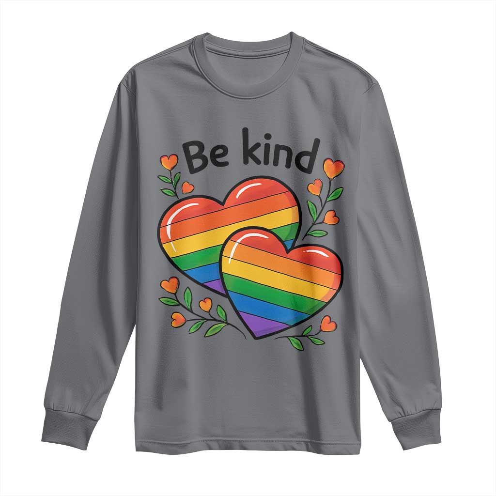 Be Kind Rainbow Heart Long Sleeve Shirt Spread Kindness LGBTQ Love Pride Month - Wonder Print Shop