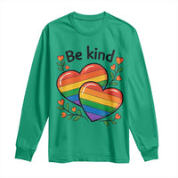 Be Kind Rainbow Heart Long Sleeve Shirt Spread Kindness LGBTQ Love Pride Month - Wonder Print Shop
