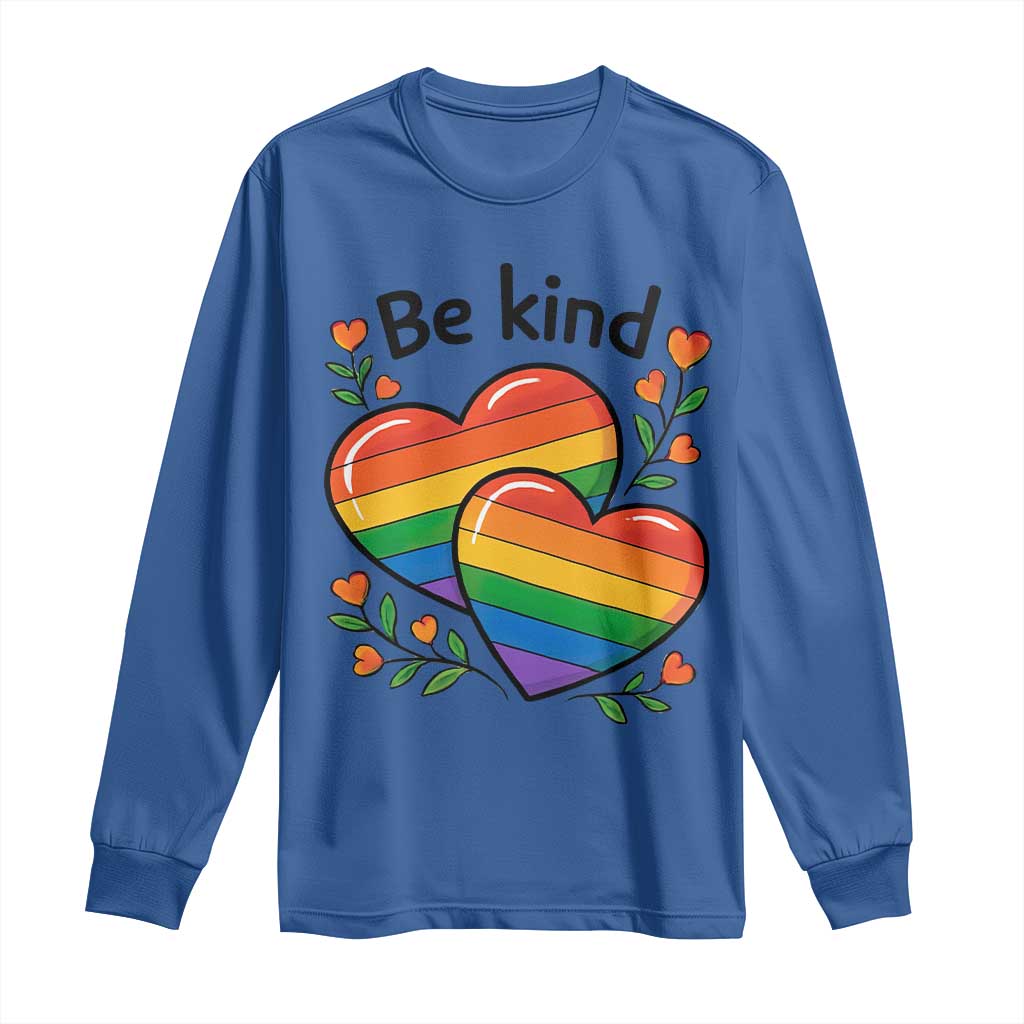 Be Kind Rainbow Heart Long Sleeve Shirt Spread Kindness LGBTQ Love Pride Month - Wonder Print Shop