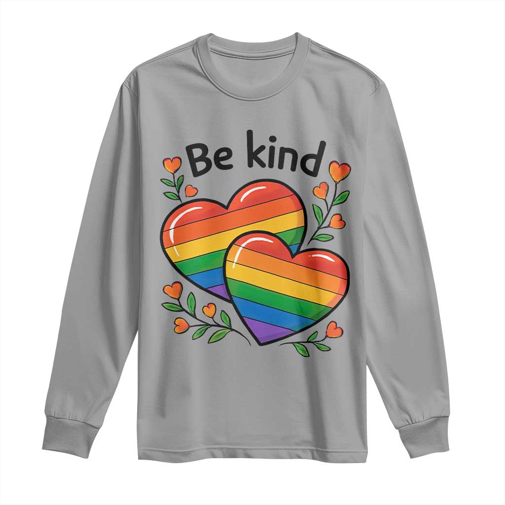 Be Kind Rainbow Heart Long Sleeve Shirt Spread Kindness LGBTQ Love Pride Month - Wonder Print Shop