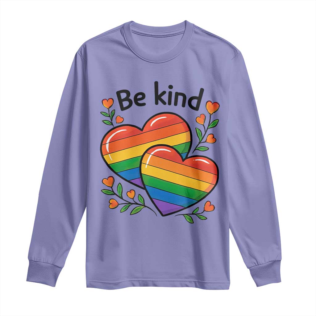 Be Kind Rainbow Heart Long Sleeve Shirt Spread Kindness LGBTQ Love Pride Month - Wonder Print Shop