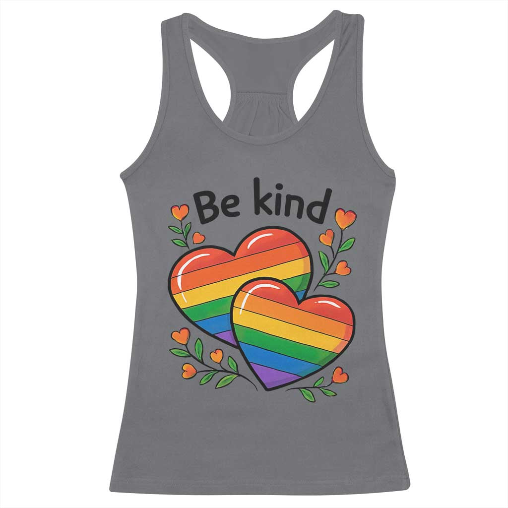 Be Kind Rainbow Heart Racerback Tank Top Spread Kindness LGBTQ Love Pride Month - Wonder Print Shop