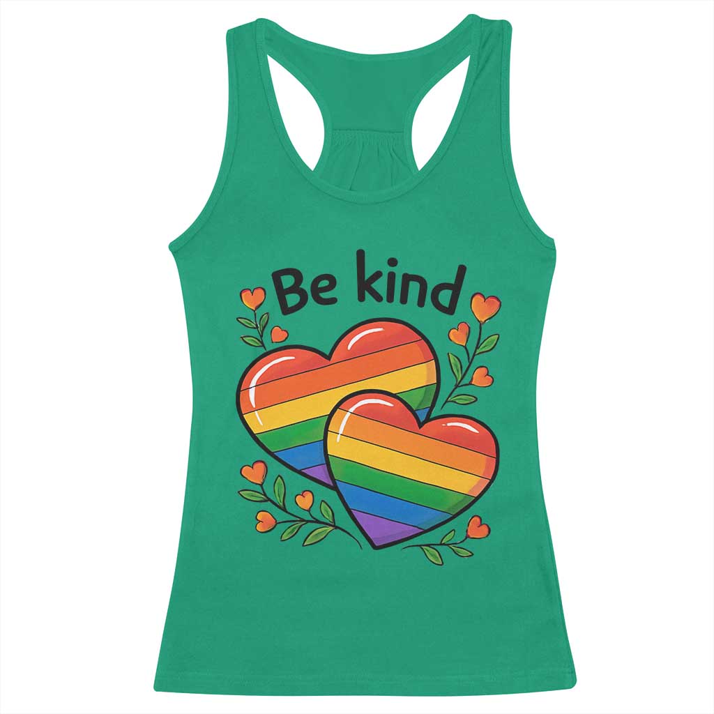 Be Kind Rainbow Heart Racerback Tank Top Spread Kindness LGBTQ Love Pride Month - Wonder Print Shop