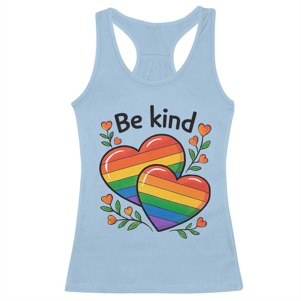 Be Kind Rainbow Heart Racerback Tank Top Spread Kindness LGBTQ Love Pride Month - Wonder Print Shop
