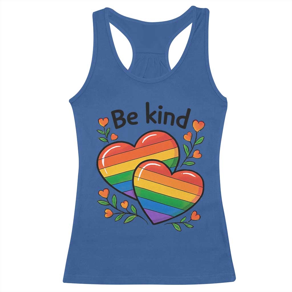 Be Kind Rainbow Heart Racerback Tank Top Spread Kindness LGBTQ Love Pride Month - Wonder Print Shop