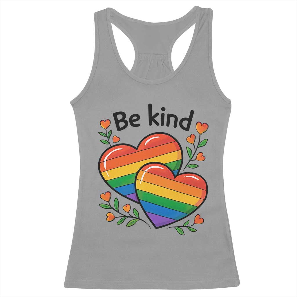 Be Kind Rainbow Heart Racerback Tank Top Spread Kindness LGBTQ Love Pride Month - Wonder Print Shop