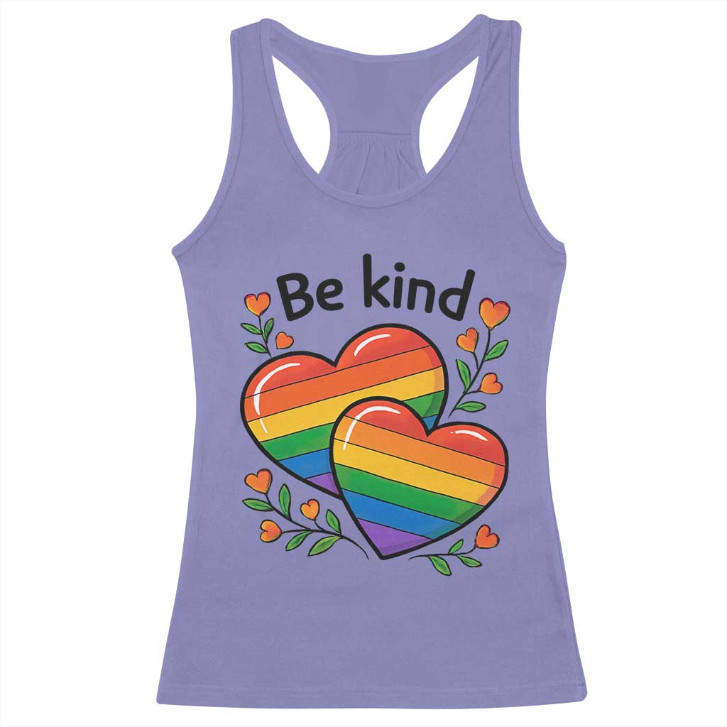 Be Kind Rainbow Heart Racerback Tank Top Spread Kindness LGBTQ Love Pride Month - Wonder Print Shop