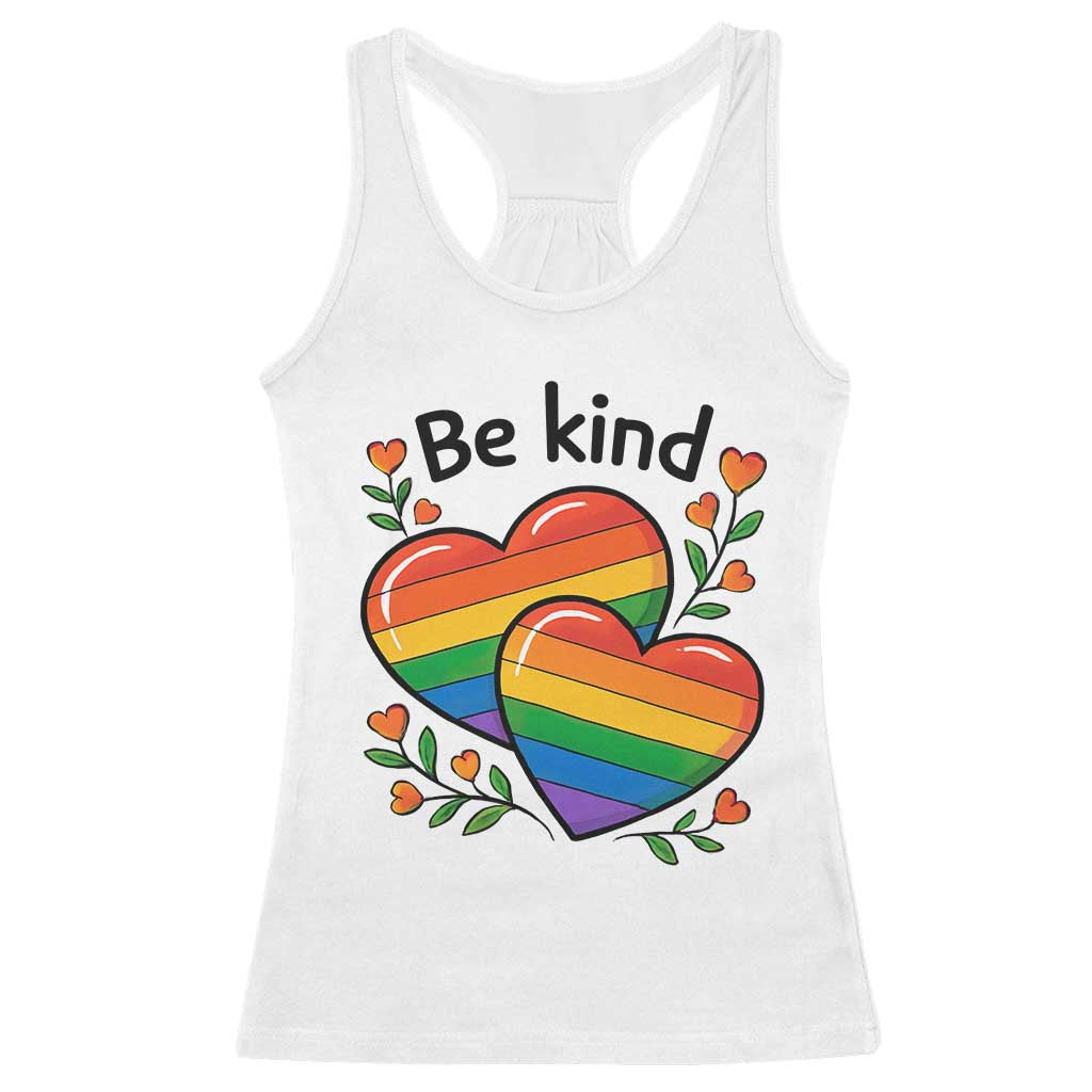Be Kind Rainbow Heart Racerback Tank Top Spread Kindness LGBTQ Love Pride Month - Wonder Print Shop