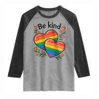 Be Kind Rainbow Heart Raglan Shirt Spread Kindness LGBTQ Love Pride Month - Wonder Print Shop
