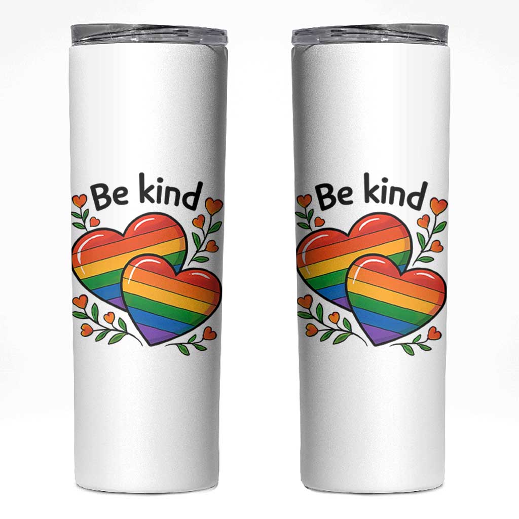 Be Kind Rainbow Heart Skinny Tumbler Spread Kindness LGBTQ Love Pride Month - Wonder Print Shop