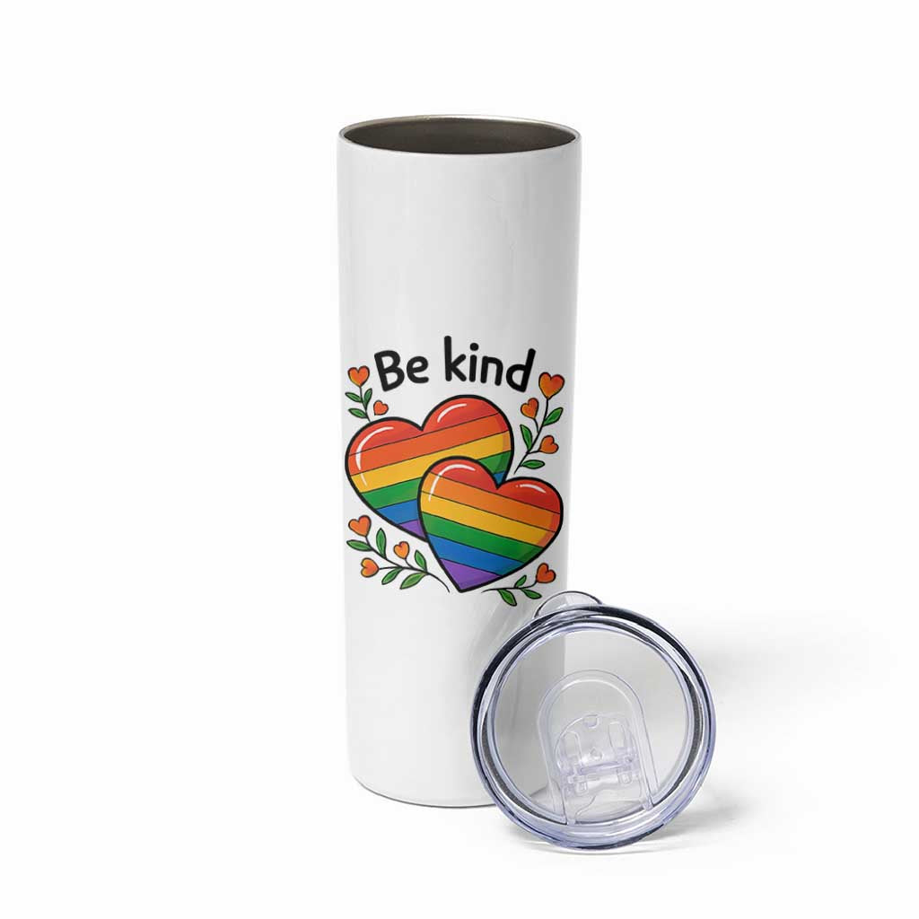 Be Kind Rainbow Heart Skinny Tumbler Spread Kindness LGBTQ Love Pride Month - Wonder Print Shop