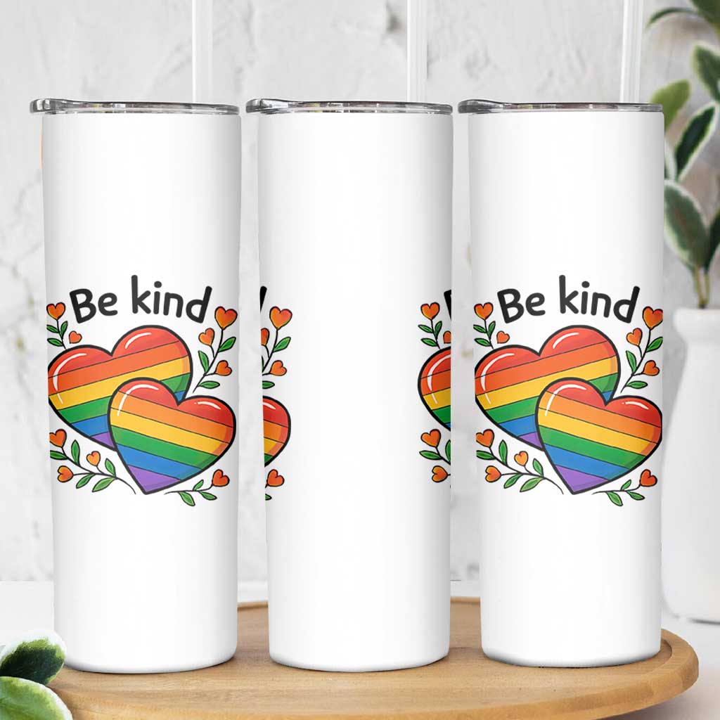 Be Kind Rainbow Heart Skinny Tumbler Spread Kindness LGBTQ Love Pride Month - Wonder Print Shop