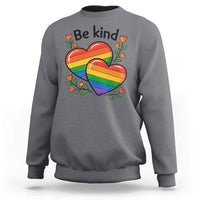 Be Kind Rainbow Heart Sweatshirt Spread Kindness LGBTQ Love Pride Month - Wonder Print Shop