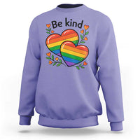 Be Kind Rainbow Heart Sweatshirt Spread Kindness LGBTQ Love Pride Month - Wonder Print Shop