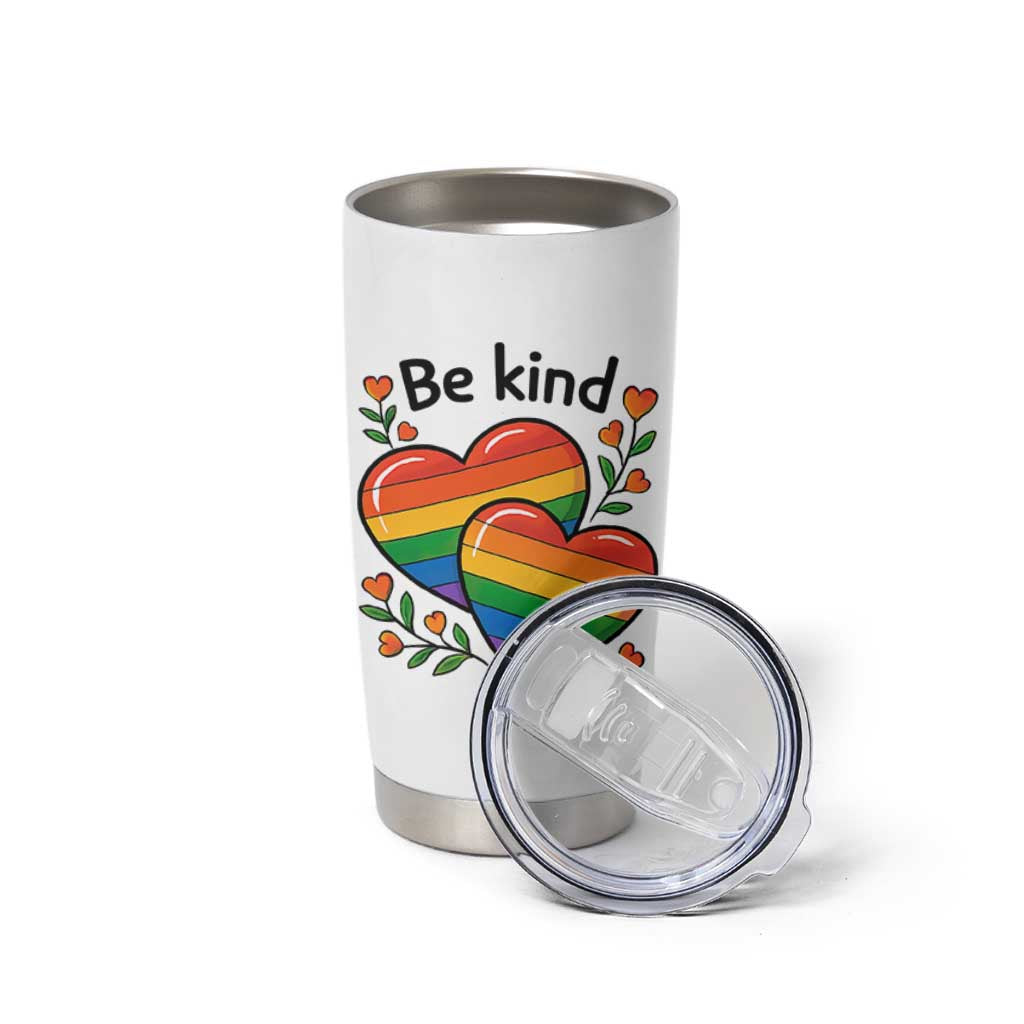 Be Kind Rainbow Heart Tumbler Cup Spread Kindness LGBTQ Love Pride Month - Wonder Print Shop