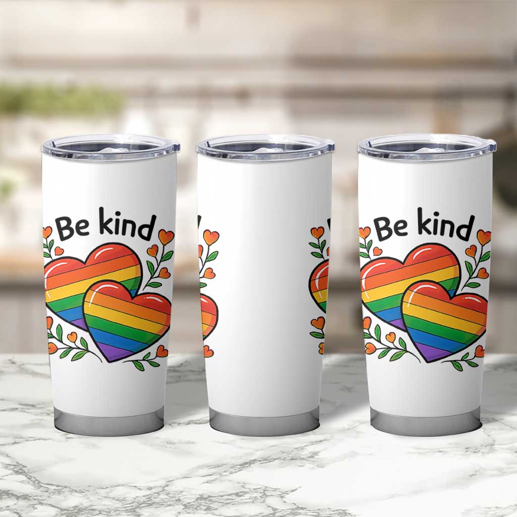 Be Kind Rainbow Heart Tumbler Cup Spread Kindness LGBTQ Love Pride Month - Wonder Print Shop
