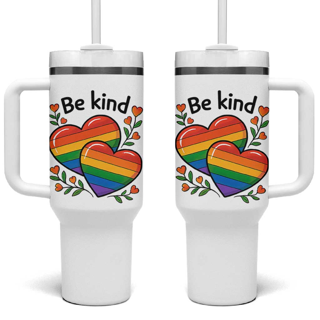 Be Kind Rainbow Heart Tumbler With Handle Spread Kindness LGBTQ Love Pride Month - Wonder Print Shop