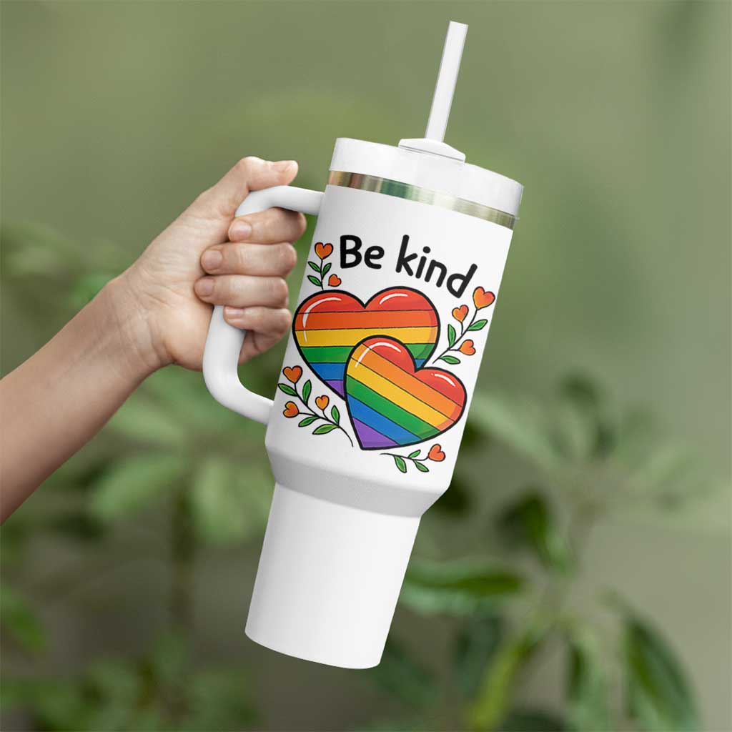 Be Kind Rainbow Heart Tumbler With Handle Spread Kindness LGBTQ Love Pride Month - Wonder Print Shop