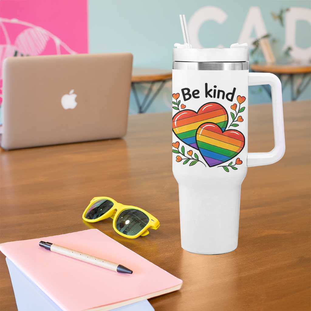 Be Kind Rainbow Heart Tumbler With Handle Spread Kindness LGBTQ Love Pride Month - Wonder Print Shop