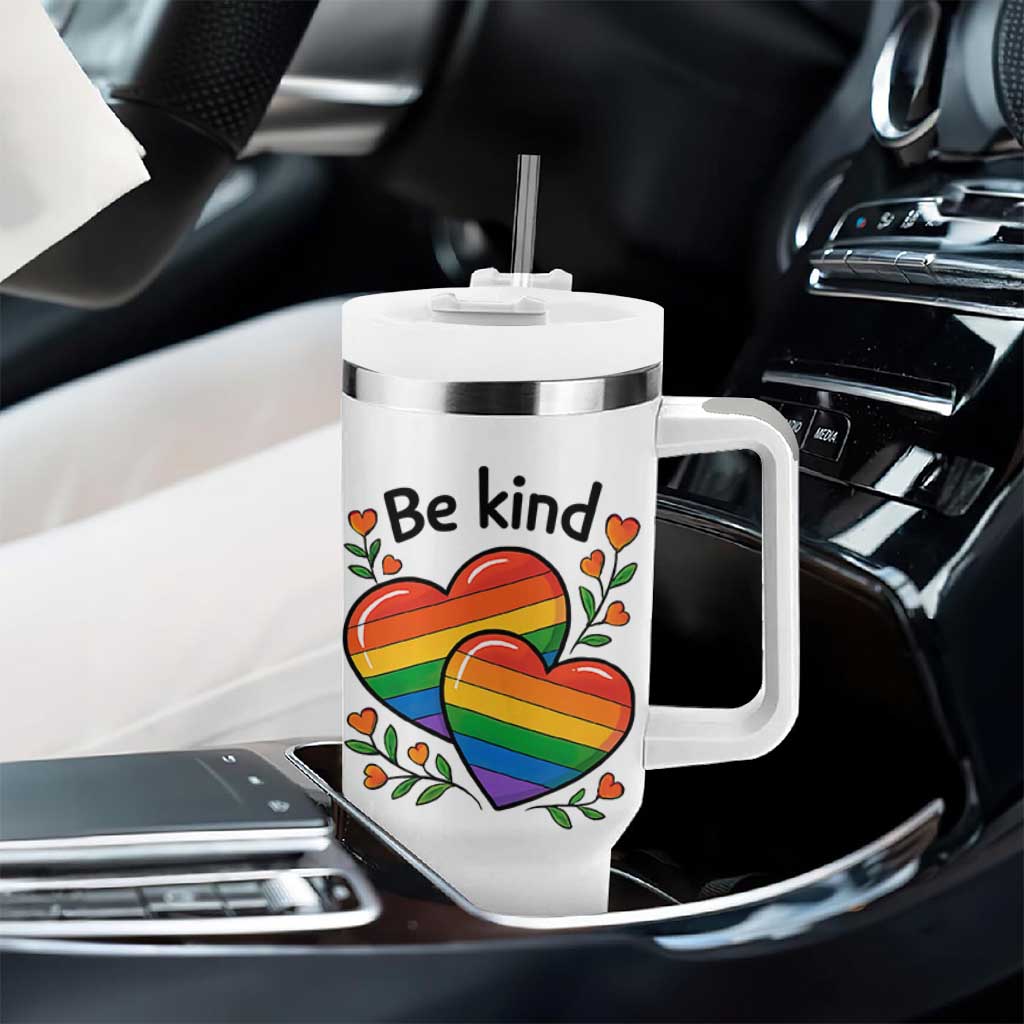 Be Kind Rainbow Heart Tumbler With Handle Spread Kindness LGBTQ Love Pride Month - Wonder Print Shop