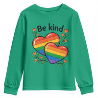 Be Kind Rainbow Heart Youth Sweatshirt Spread Kindness LGBTQ Love Pride Month - Wonder Print Shop