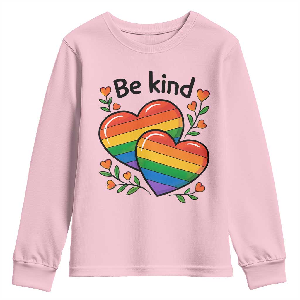 Be Kind Rainbow Heart Youth Sweatshirt Spread Kindness LGBTQ Love Pride Month - Wonder Print Shop