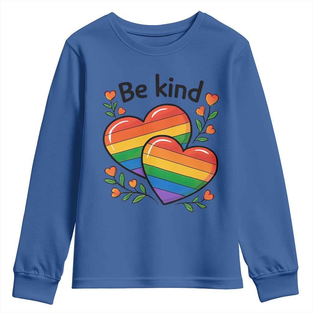 Be Kind Rainbow Heart Youth Sweatshirt Spread Kindness LGBTQ Love Pride Month - Wonder Print Shop