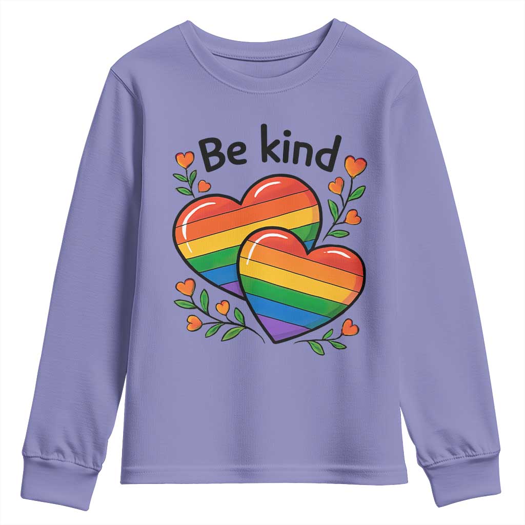 Be Kind Rainbow Heart Youth Sweatshirt Spread Kindness LGBTQ Love Pride Month - Wonder Print Shop