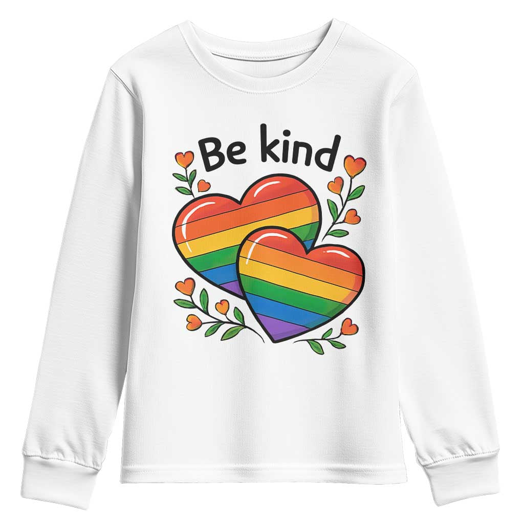 Be Kind Rainbow Heart Youth Sweatshirt Spread Kindness LGBTQ Love Pride Month - Wonder Print Shop
