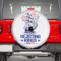 Rejecting Kings Since 1776 Spare Tire Cover Vintage Patriotic Ship 4th Of July Fireworks - Wonder Print Shop