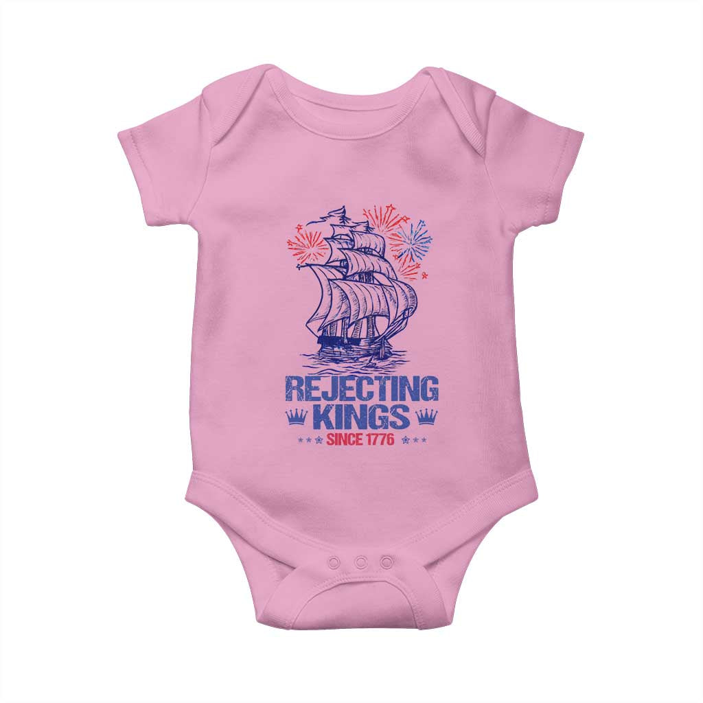 Rejecting Kings Since 1776 Baby Onesie Vintage Patriotic Ship 4th Of July Fireworks - Wonder Print Shop