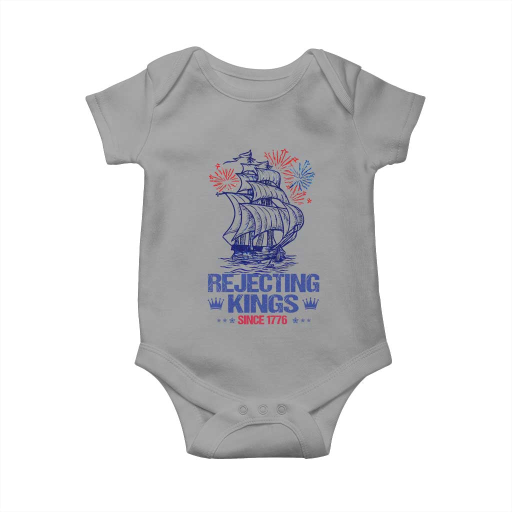 Rejecting Kings Since 1776 Baby Onesie Vintage Patriotic Ship 4th Of July Fireworks - Wonder Print Shop