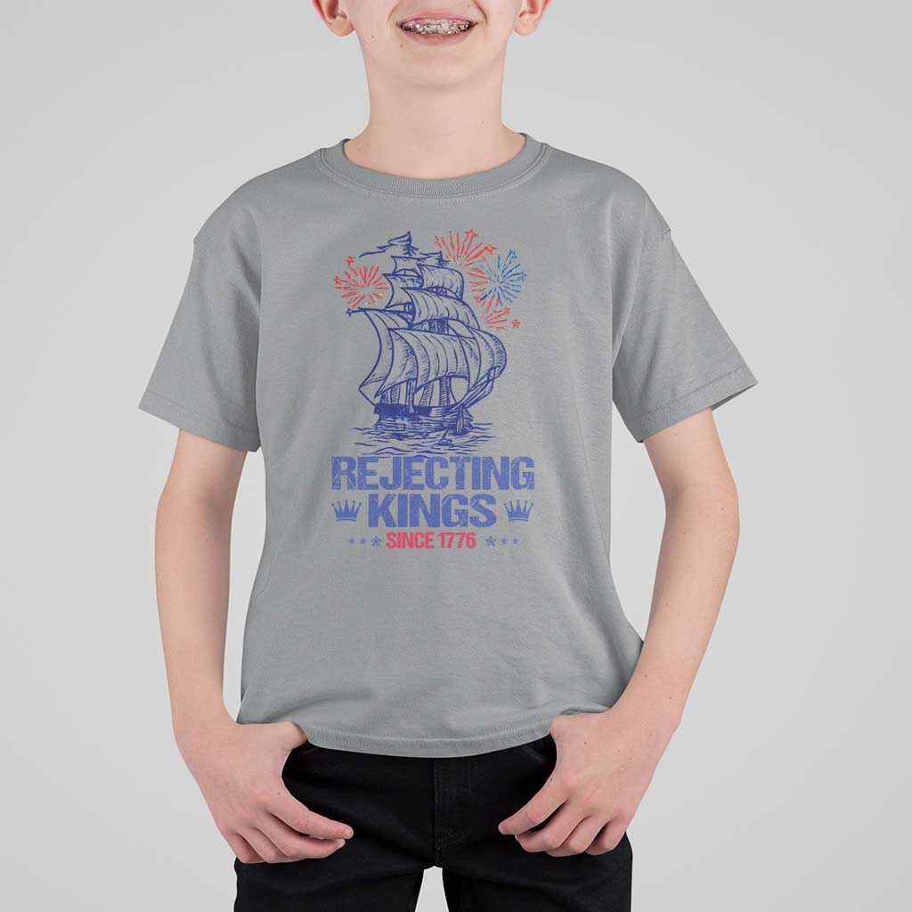 Rejecting Kings Since 1776 T Shirt For Kid Vintage Patriotic Ship 4th Of July Fireworks - Wonder Print Shop